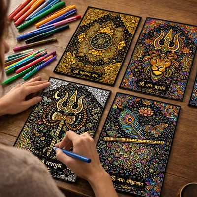 JoGenii Gods Mandala Poster Coloring Kit – Indian Peaceful Activity for Mindfulness, Gifting, Kids, Adults, Teen, Women