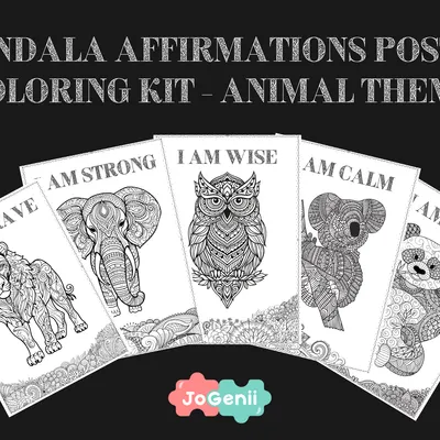 JoGenii Mandala Affirmations Poster Coloring Kit – Animal Theme