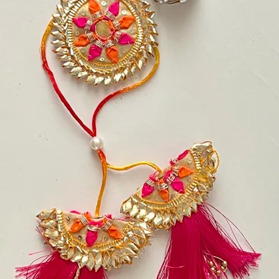 "Gulshan" Gota Patti Rakhi and Lumba Haathphool Set