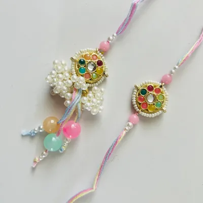 "Navratan" Kundan Rakhi and Lumba Set