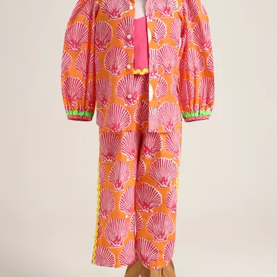 Cotton plain crop top with floral pants and Jacket/Shrug