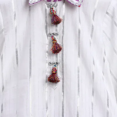 Silver lurex collar neck kurta with printed cotton salwar