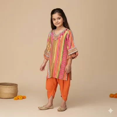 Handloom cotton kurta with lace embellishment  and Dhoti Pants