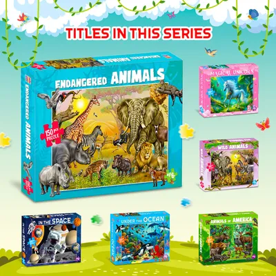100 Pcs Endangered Animals Puzzle Box