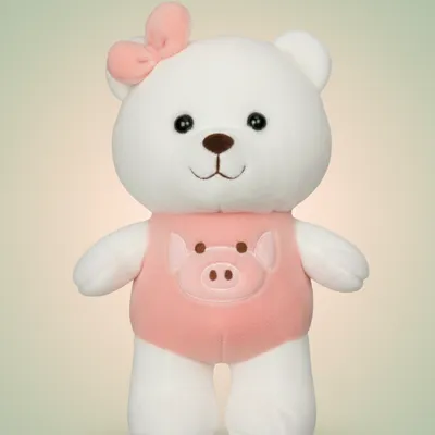 CuddleNest Plush Strawberry Lily Teddy Bear | White & Pink Soft Stuffed Toy with Ribbon for Kids & Girls | 35 CM
