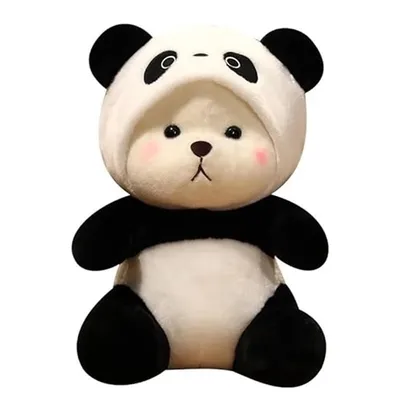 CuddleNest 40 cm Plush Bear in Panda Costume with Cap – Ultra-Soft Stuffed Animal Toy for Kids, Black & White Cuddly Friend for Gifting and Snuggles