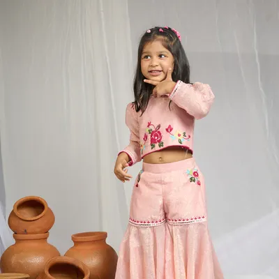 PINK FLORAL EMBROIDERED TOP SHARARA
