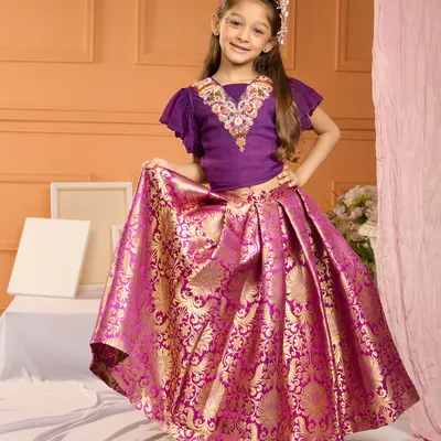 PURPLE EMBROIDERED TOP  BROCADE LEHENGA