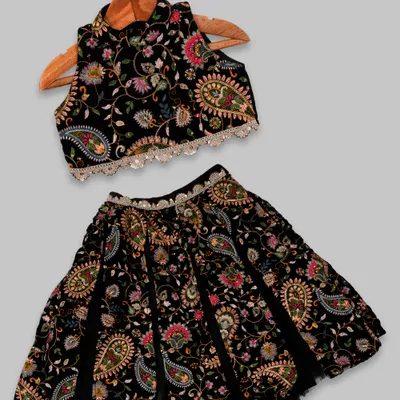 BLACK HEAVY THREAD EMBROIDERED TOP LEHENGA