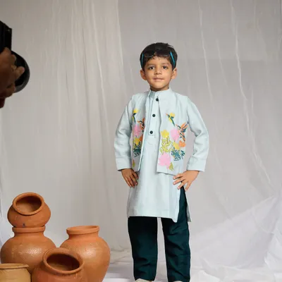 KURTA WITH EMBROIDERED JACKET PANT SET