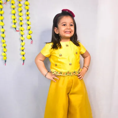 YELLOW EMBROIDERED CROP TOP WITH PALAZZO