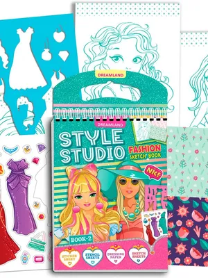 Style Studio Fashion Sketch Activity Book 2 for Girls Age 4-8 years– Creative Design Kit with Sticker Sheets, Stencil Sheets, Dressing Paper & Sketch Pages | Fun DIY Activity Book