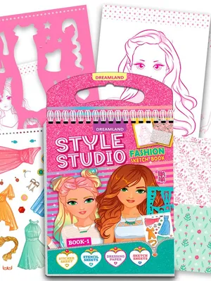 Style Studio Fashion Sketch Activity Book 1 for Girls Age 4-8 years– Creative Design Kit with Sticker Sheets, Stencil Sheets, Dressing Paper & Sketch Pages | Fun DIY Activity Book