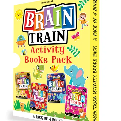 Brain Train Activity Books Pack- A Set of 4 Books - With Colouring Pages, Mazes, Puzzles and Word searches Activities