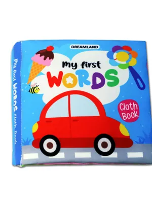 Baby My First Cloth Book First Words with Squeaker and Crinkle Paper, Non-Toxic Early Educational Toy for Toddler, Infants