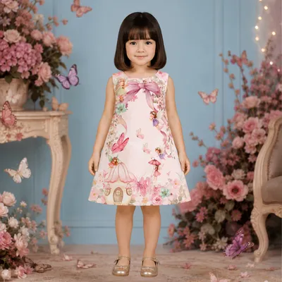 Pinkcow Pastel Baby Pink Fairy Tale Print Sleeveless A-Line Dress - Baby Pink