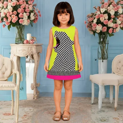 Pinkcow Lime Green Checkered Panther Print Sleeveless A-Line Dress - Lime Green