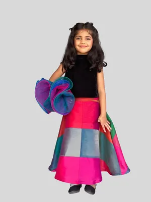 Pinkcow Velvet and Silk Blend Sleeveless Colorblock Party Lehenga Choli Set - Multicolour