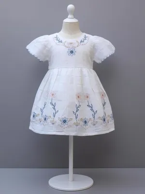 Pure Cotton Baby Girl White Embroidered Frock