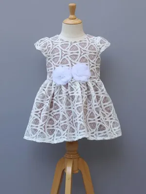 White Lace Party Dress with Floral Waist Detail