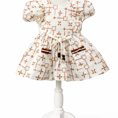 Embroidered Cotton Frock with Belt & Pocket Detailing