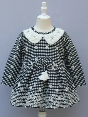 Long Sleeve Party Wear Frock with Lace Collar & Bow
