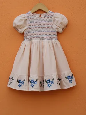 Cream Embroidered Cotton Frock