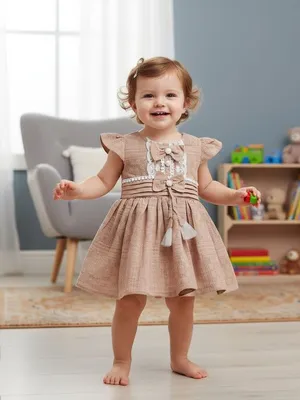 Girls Brown Designer Party Wear Dress