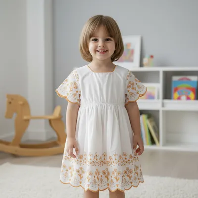 Golden Garden embroidered Cotton Frock