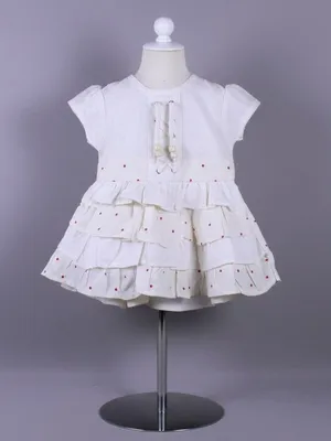 Layered Ruffle Cotton Frock with Bead Detailing for Girls