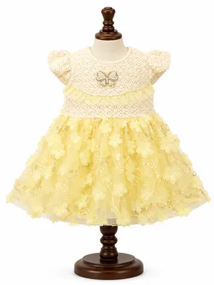 Yellow Floral Party Dress for Baby Girls | Birthday Frock