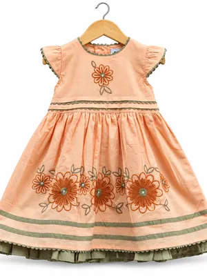 Sage green ruffle trim kids dress