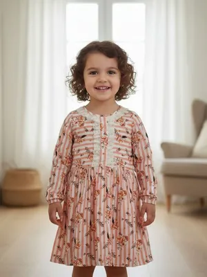 peach floral striped Ryon frock