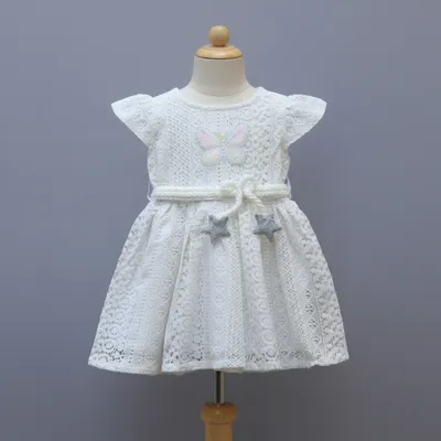 White cream Lace Party Wear Frock for Girls | Elegant Butterfly & Star Design