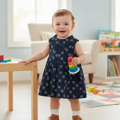 Navy Blue Printed Cotton Frock