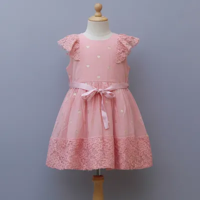 pure cotton Pink Lace Party Wear Dress
