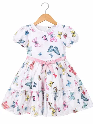 White Butterfly Print Dress