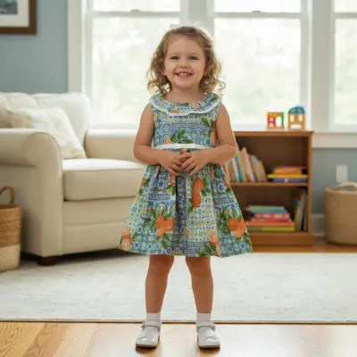 Tropical Fruit Printed Cotton Frock for Baby Girls