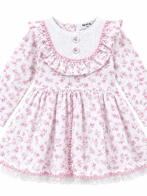Floral Printed Cotton Frock with Frill Neck