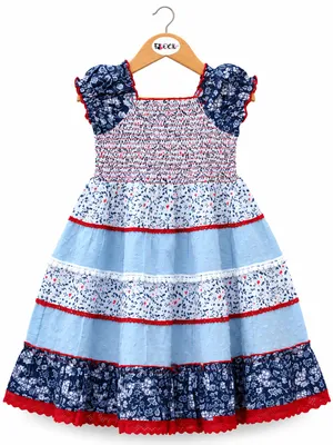 Tiered Cotton Smocked Floral Dress for Girls