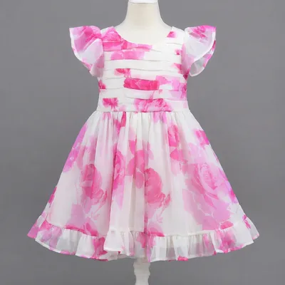 🌸 Baby Girls Pink Floral Party Dress (Elegant Flare Style)