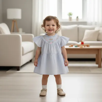 Sky Blue Embroidered Cotton Frock