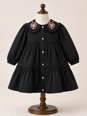 Black Cotton Embroidered Frock