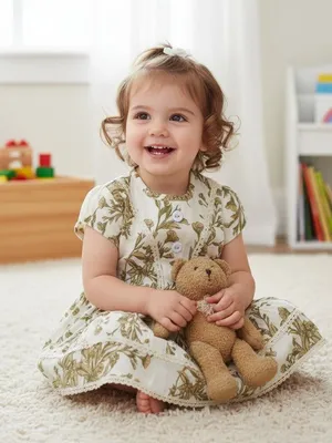 Floral Printed Cotton Frock with Lace Detailing