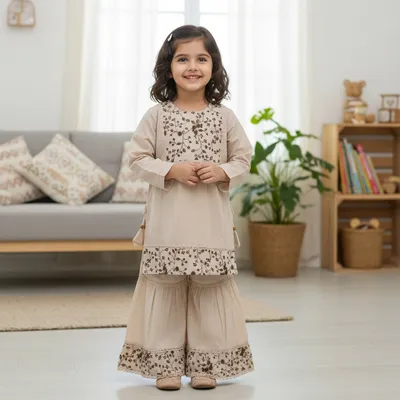 Embroidered Kurti & Sharara Set Soft & Comfortable Kids Ethnic Wear