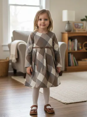 Brown & Beige Checked Winter Dress