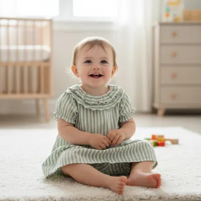 Green Striped Cotton Top & Bloomer Set