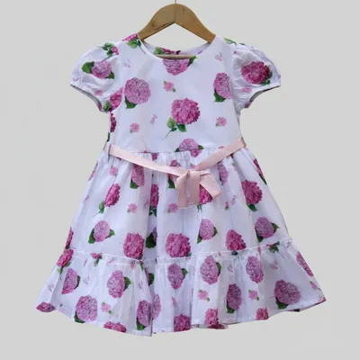 White & Pink Floral Cotton Dress