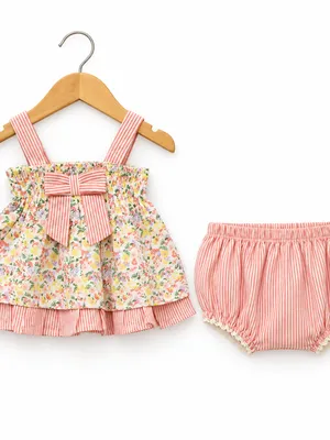 Floral Printed Cotton Top with Striped Bloomer Set for Baby Girls