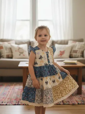 Multi-Print Cotton Frock – Butterfly & Floral Patchwork Design
